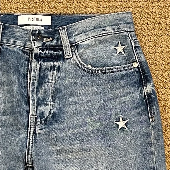 Pistola Charlie High Rise Star Embroidered Straight Leg Jean size 26 Supernova - Picture 4 of 16